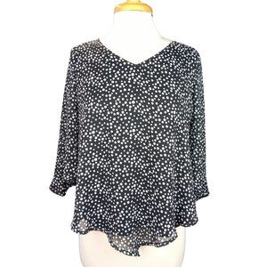 Dina And Ariel Chiffon 3/4 Sleeve Polka Dot Top Size PL